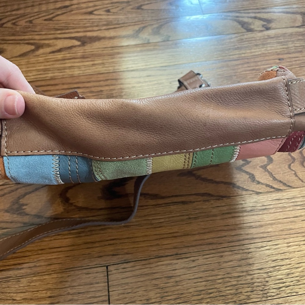 Fossil Patchwork Rainbow Stripe Leather Crossbody… - image 8